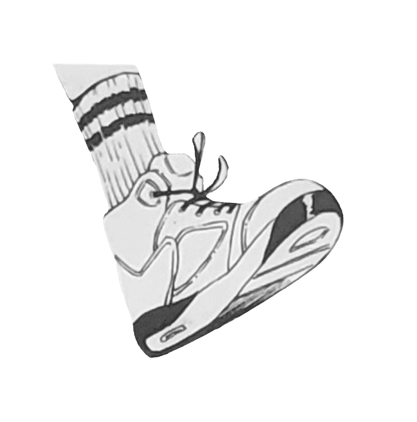 hand-drawn tennis shoe with crew socks walking